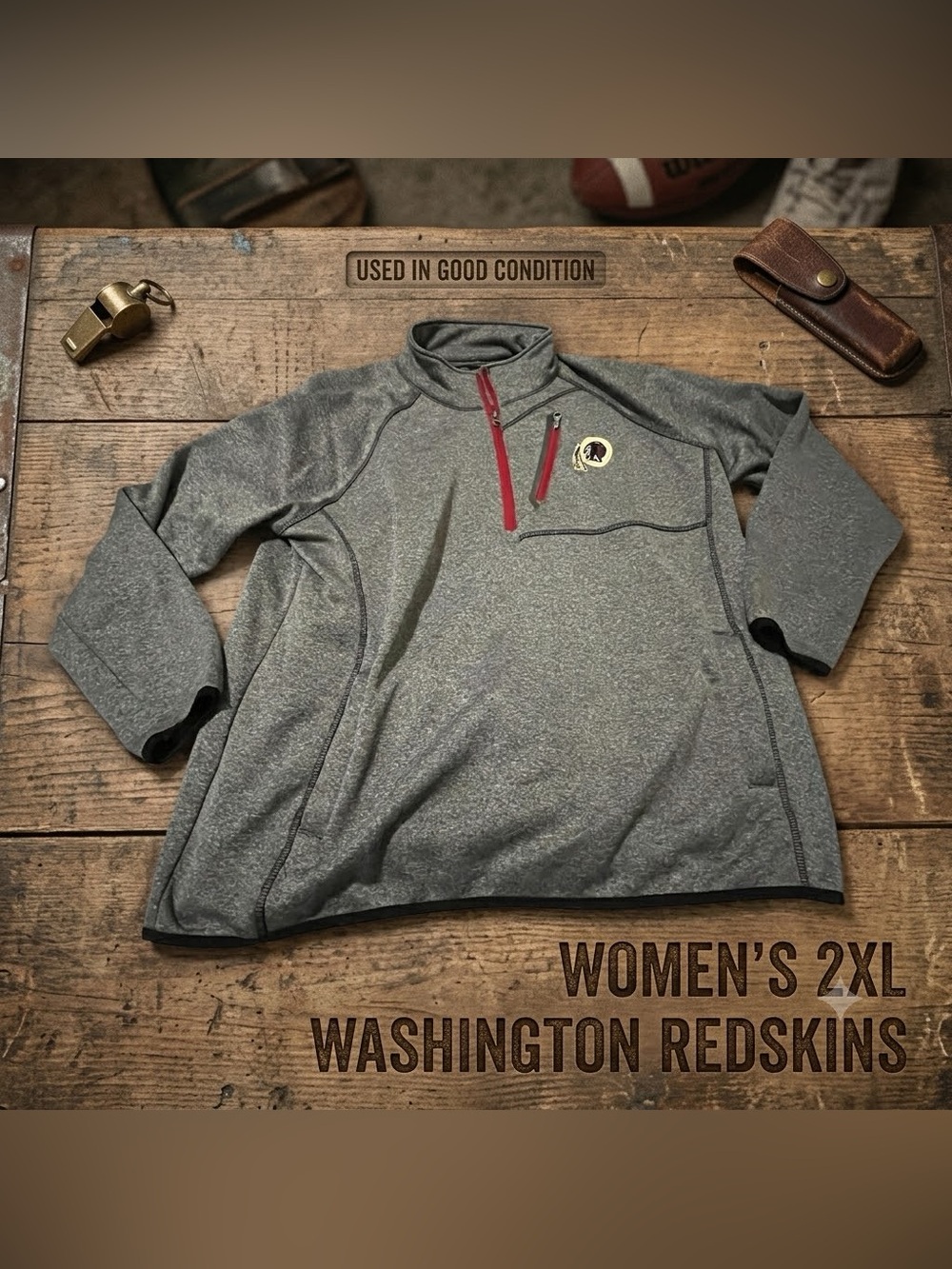 Washington Redskins Women’s 2XL Gray Pullover Quarter-Zip Jacket